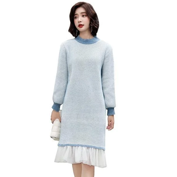 omychic plus size knitted vintage women casual loose midi autumn winter sweater dress