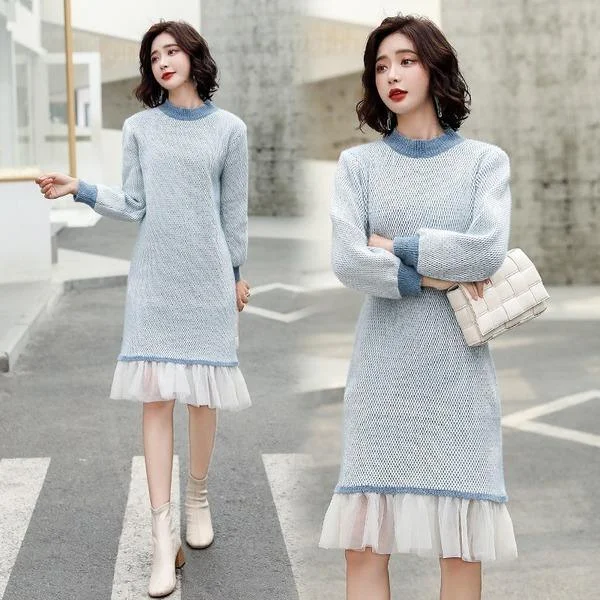 omychic plus size knitted vintage women casual loose midi autumn winter sweater dress