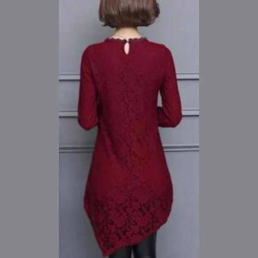 Patchwork lace knit dresses baggy loose slim o neck women dress