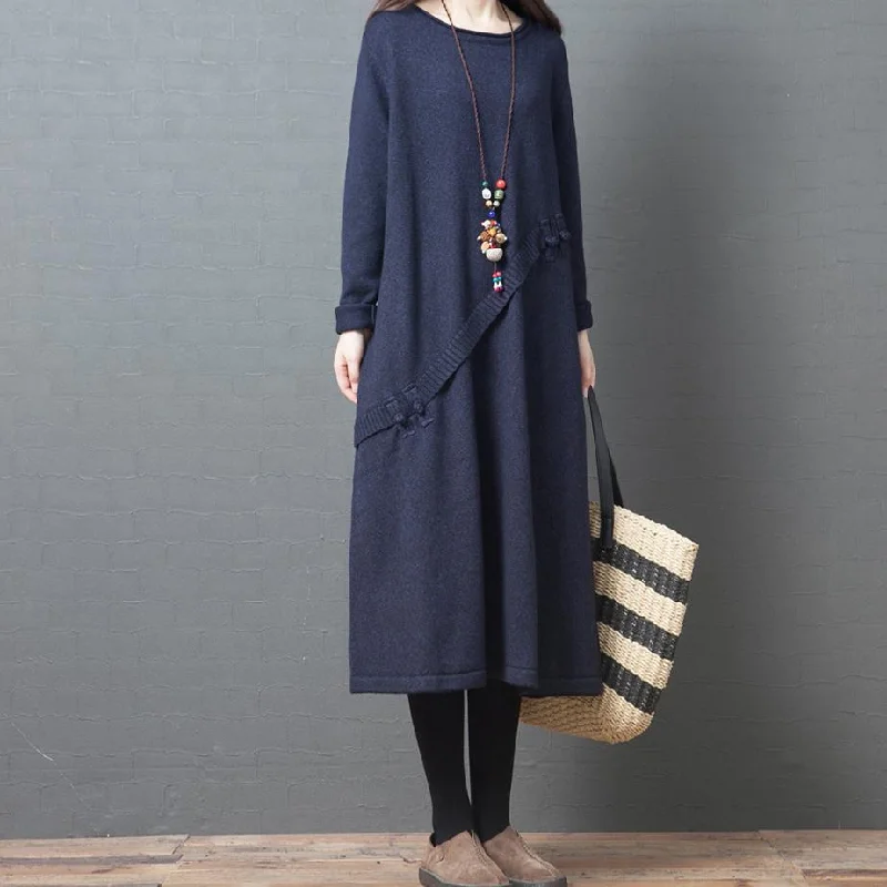 Pullover o neck pockets Sweater outfits DIY navy knit dresses