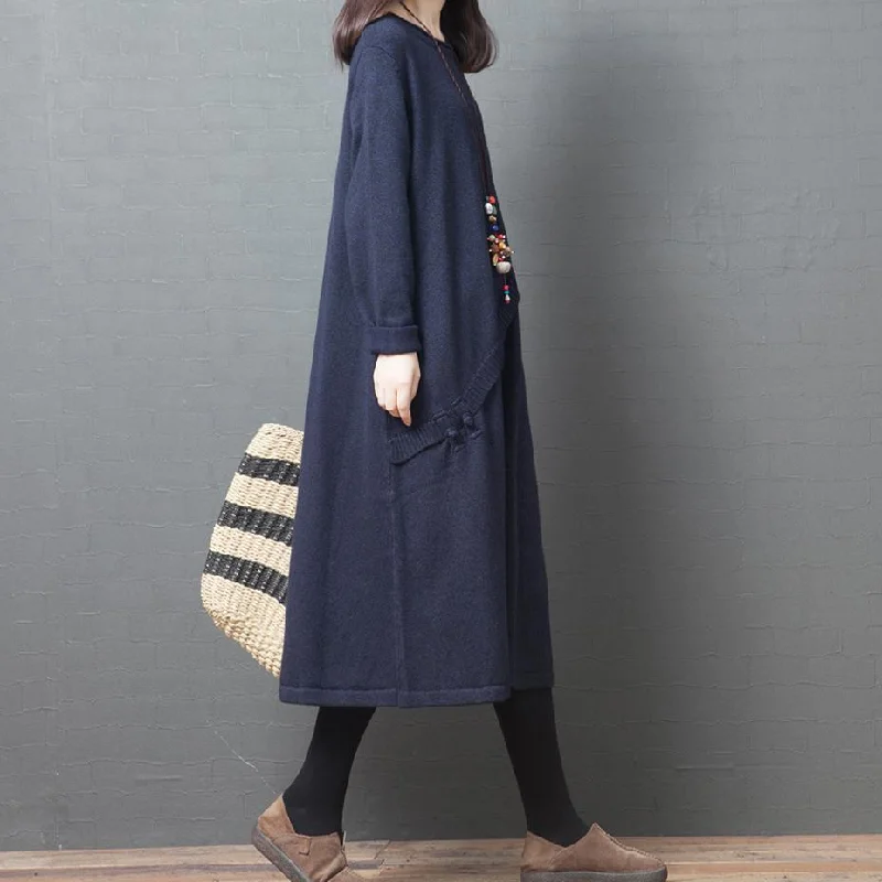 Pullover o neck pockets Sweater outfits DIY navy knit dresses