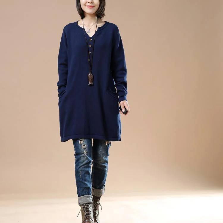 Soft navy pullover knit dresses