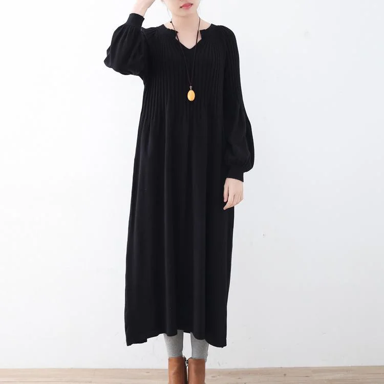 stylish black wool knit dress oversized v neck pullover top quality pullover