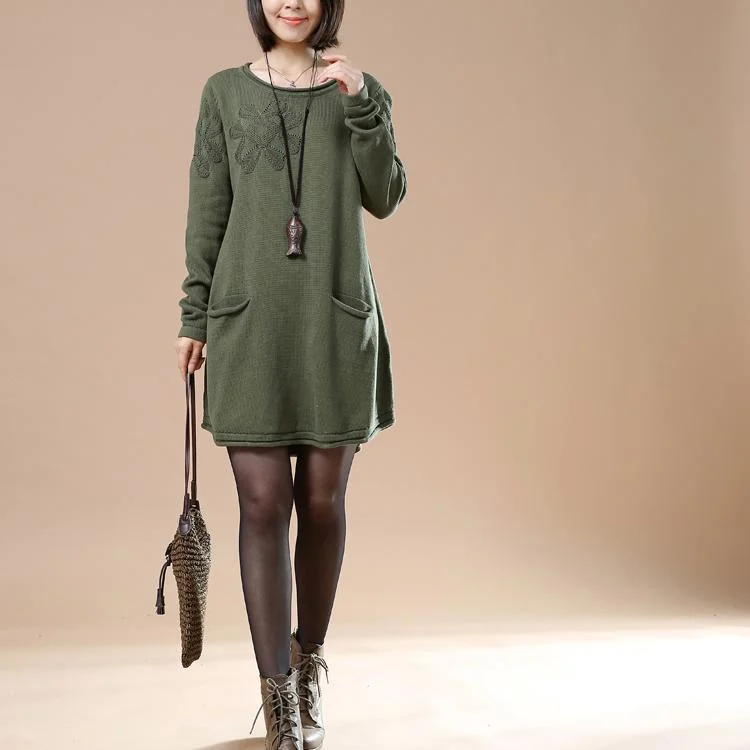 Tea green woman sweaters plus size knit dress