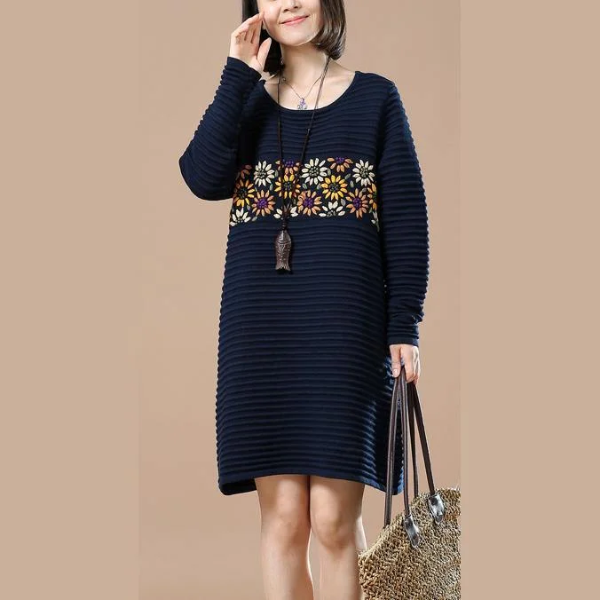 vintage navy joyful sunflower knit dresses spring fashion sweaters vintage long sweaters