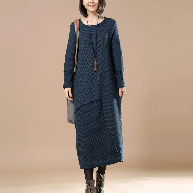 warm navy cable knit sweaters knit dress plus size clothing sweater women patchwork spring dresses