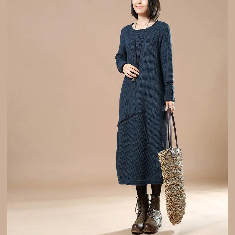 warm navy cable knit sweaters knit dress plus size clothing sweater women patchwork spring dresses