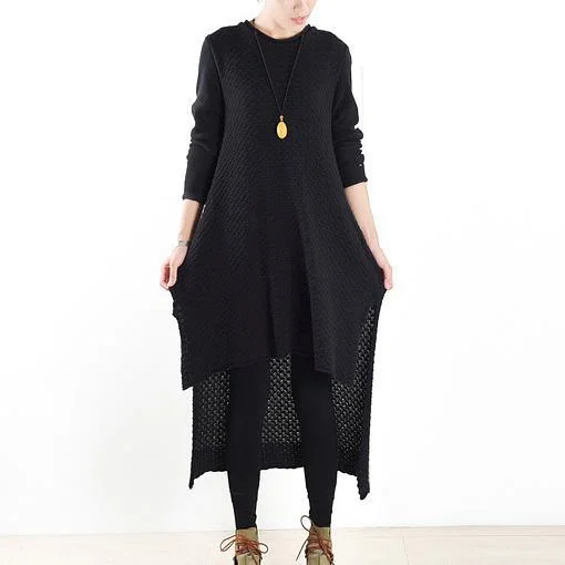 winter black low high knit dresses plus size casual long sweaters knit pullover