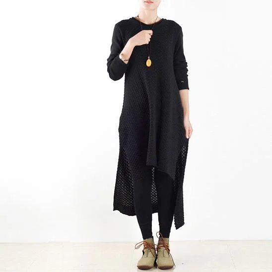 winter black low high knit dresses plus size casual long sweaters knit pullover