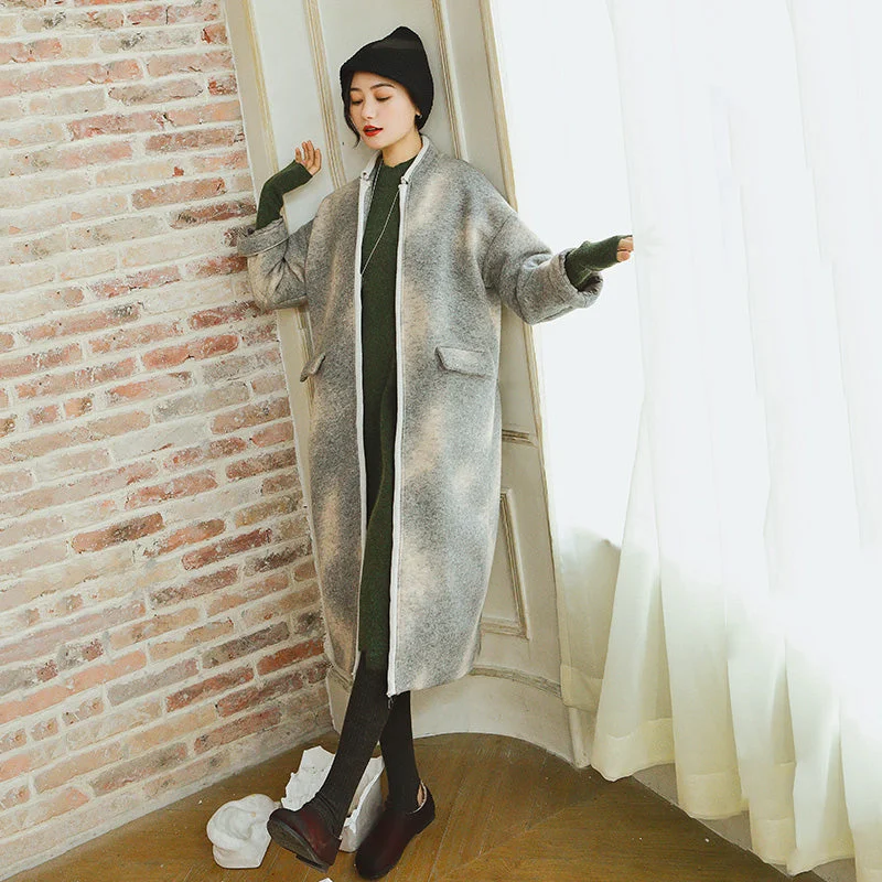 women gray coats plus size patchwork Wool Coat Fashion long sleeve coat