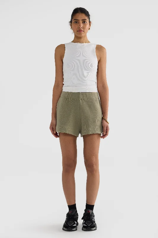 Ava Curved Hem Shorts Moss