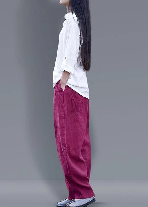 Beautiful harem pants cotton Boho Work Outfits burgundy long pants