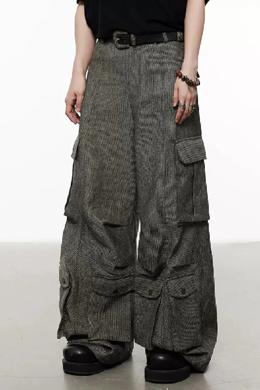 Bold Striped Oversized Multi Pocket Trousers