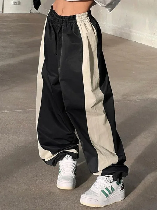 Contrast Splice Drawstring Wide Leg Pants