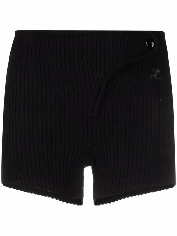 Embroidered Logo Ribbed Knit Shorts Black