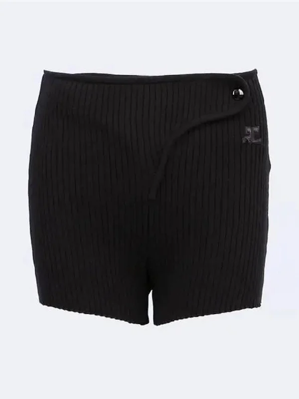 Embroidered Logo Ribbed Knit Shorts Black