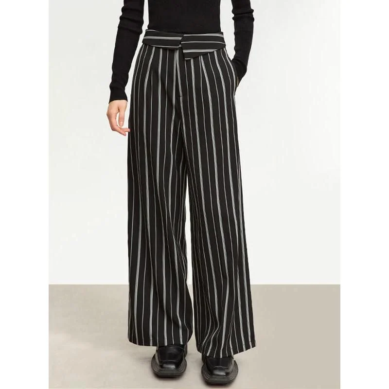 Elegant Autumn Wide-Leg Striped Trousers for Women