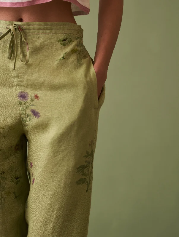 Nori Botanical Linen Pant - Fern