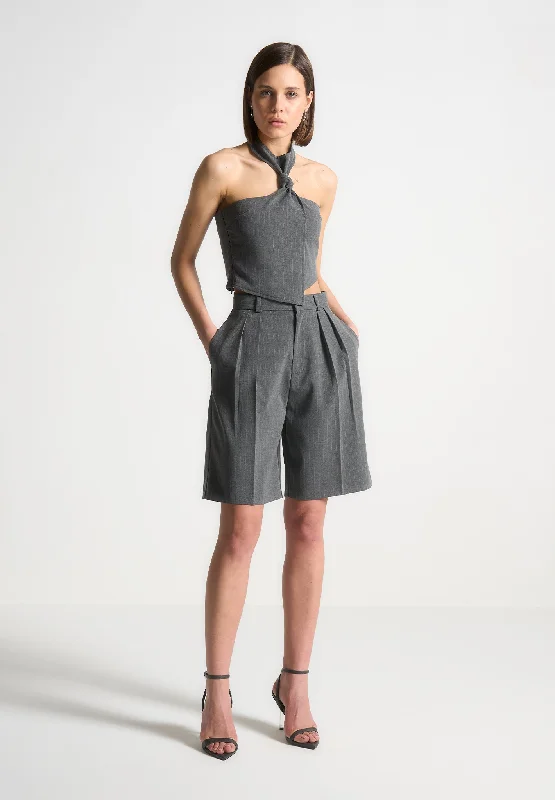 Pinstripe Tailored City Shorts - Grey