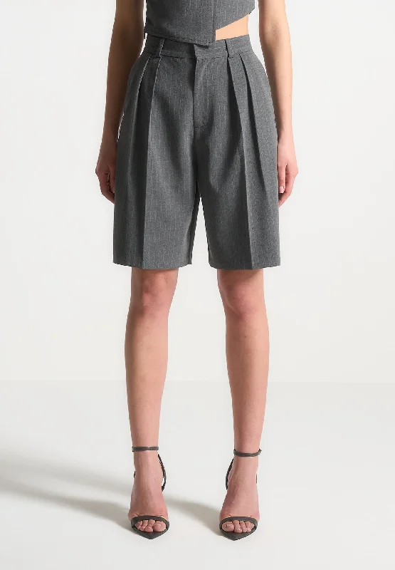 Pinstripe Tailored City Shorts - Grey