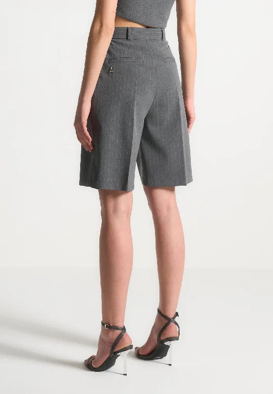 Pinstripe Tailored City Shorts - Grey