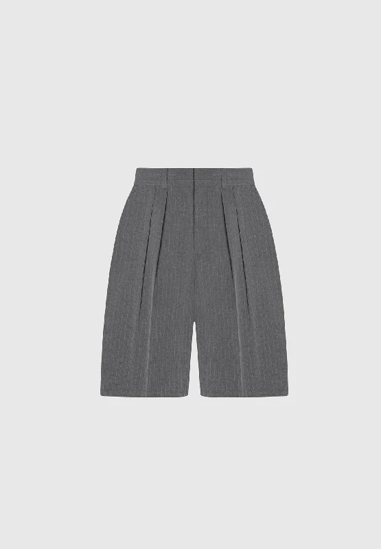 Pinstripe Tailored City Shorts - Grey