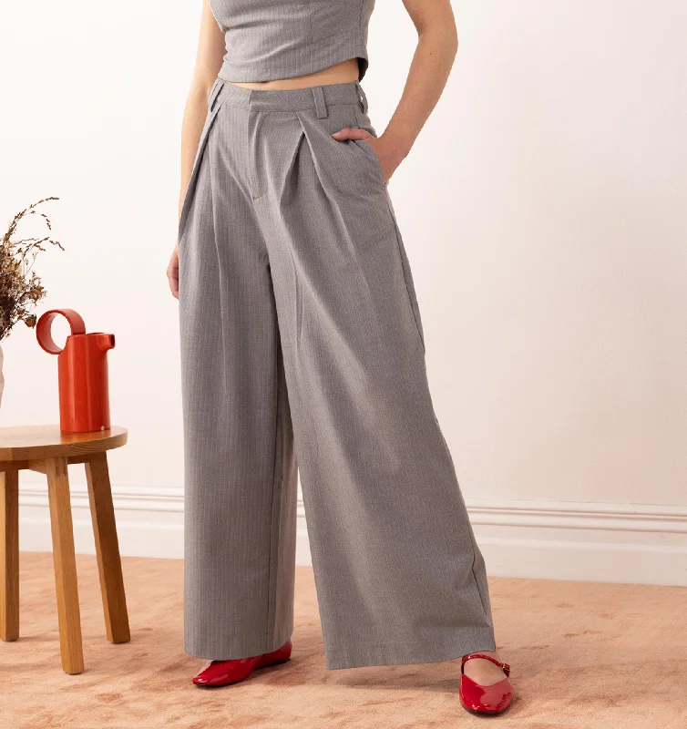 Pleat Pant - Grey Pinstripe