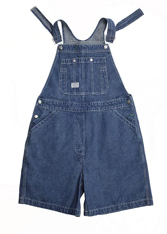 Plus Size Blue Original Design Cotton Denim Jumpsuit Shorts Summer