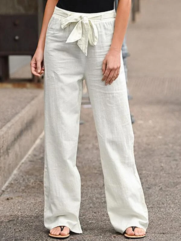 Women's Elastic Waist Cotton and Linen Wide Leg Pants