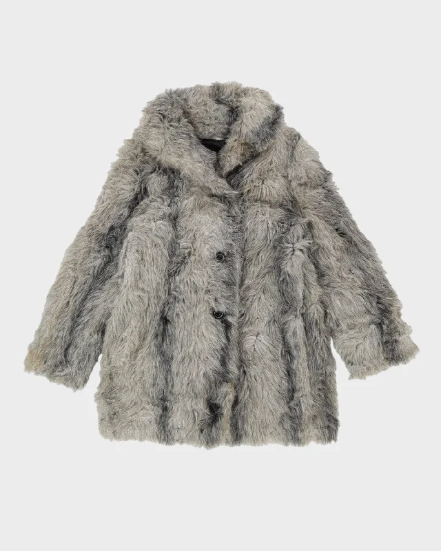 00s Grey Faux Fur Jacket - XS