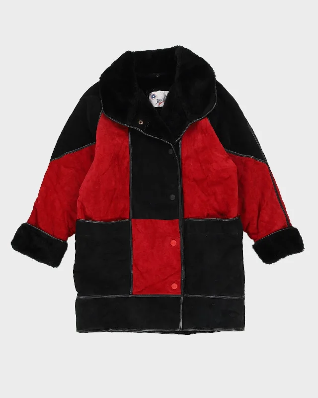 Black And Red Sheepskin Fur Lined Jacket - M