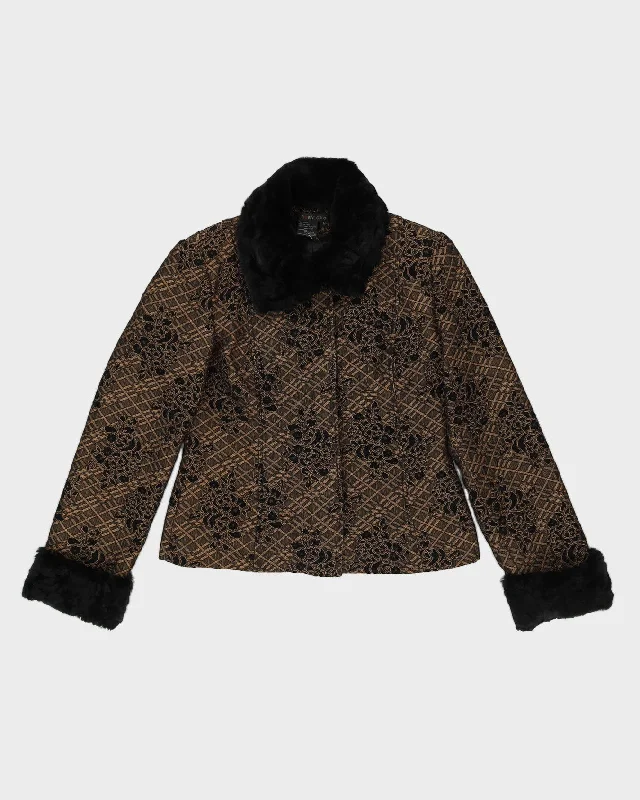 Black Brocade With Faux Fur Blazer Jacket - M