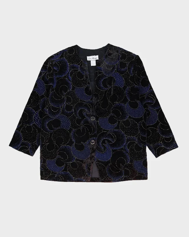 Blue And Black Patterned Velvet Jacket - L