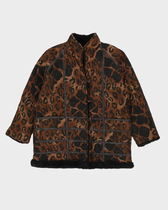 Brown Patterned Faux Fur Lined Jacket - M