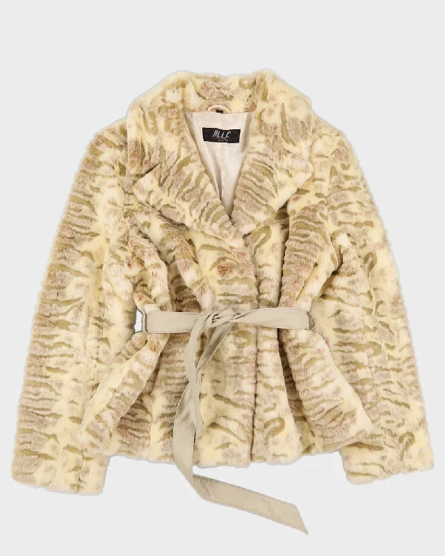 Cream Faux Fur Belted Jacket - M