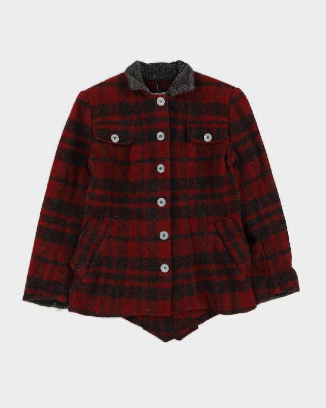 Red And Grey Checked Wool Jacket - S