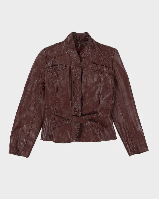 Vintage 1970s Burgundy Leather Jacket - XXS