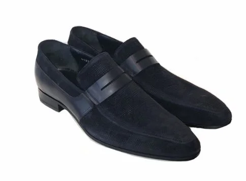 Corrente 4127- Printed Suede Loafer Dark Navy