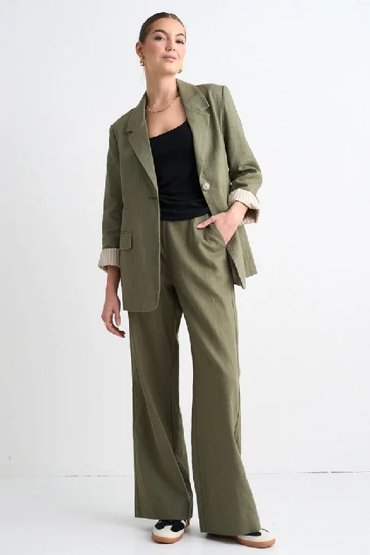 Dock Soft Khaki Ramie Rolled Sleeve Blazer