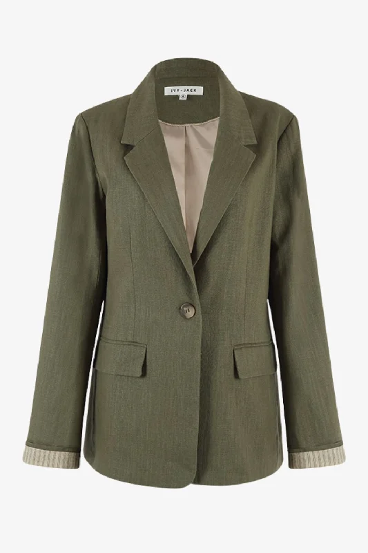 Dock Soft Khaki Ramie Rolled Sleeve Blazer