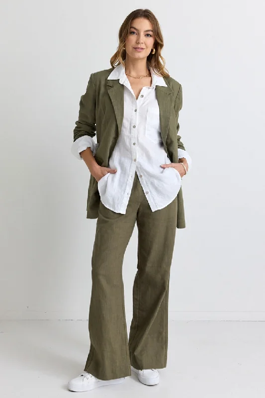 Dock Soft Khaki Ramie Rolled Sleeve Blazer