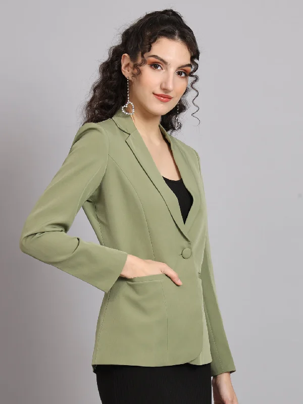 Notched Collar  Blazer - Olive Green