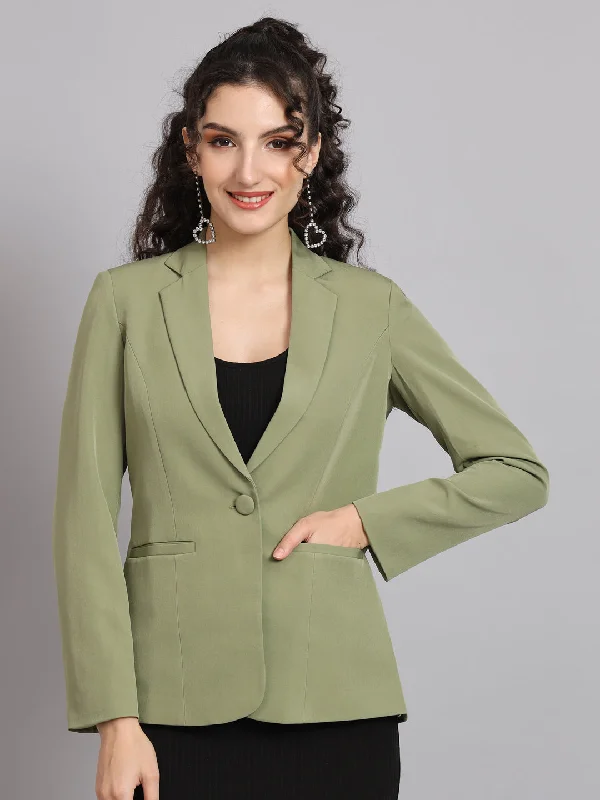 Notched Collar  Blazer - Olive Green