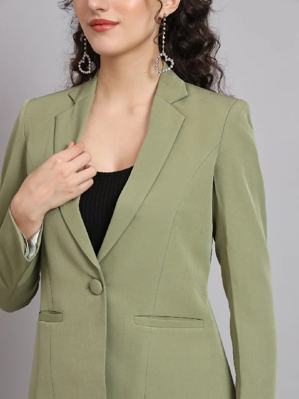 Notched Collar  Blazer - Olive Green