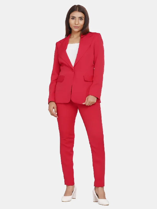 Single Button Blazer for Women- Red