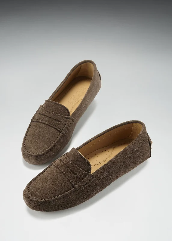 Women's Penny Driving Loafers, brown suede