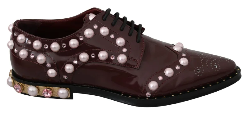 Dolce & Gabbana Elegant  Lace-Up Flats with Pearls and Women's Crystals