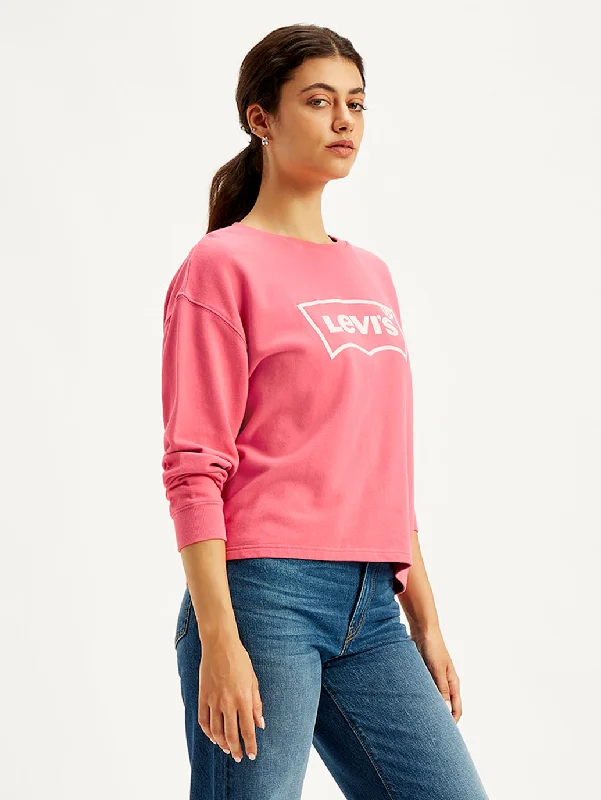 Women's Brand Logo Pink Crew Neck Sweatshirt