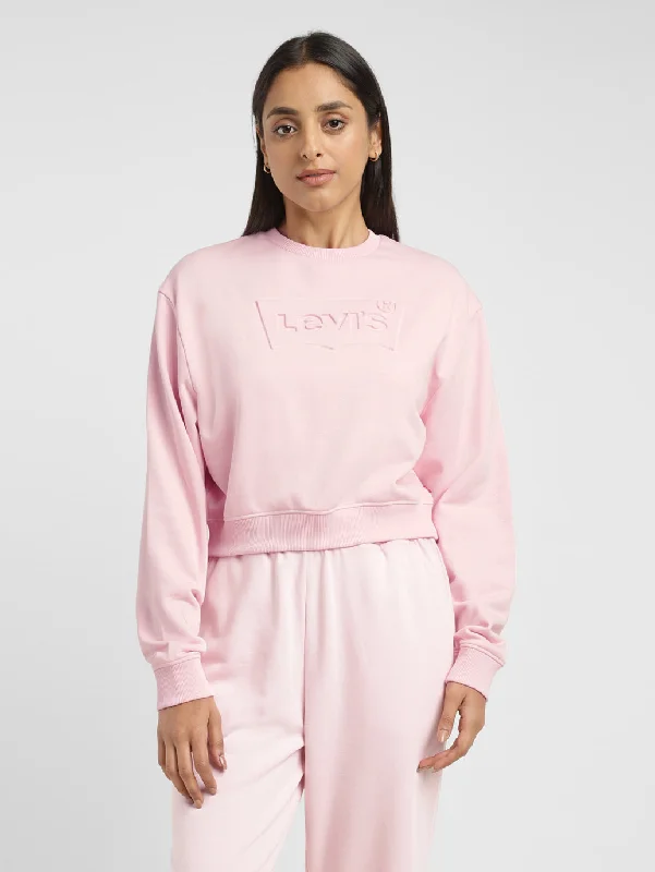 Women's Brand Logo Pink Crew Neck Sweatshirt