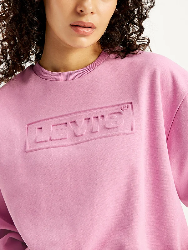 Women's Brand Logo Pink Crew Neck Sweatshirt